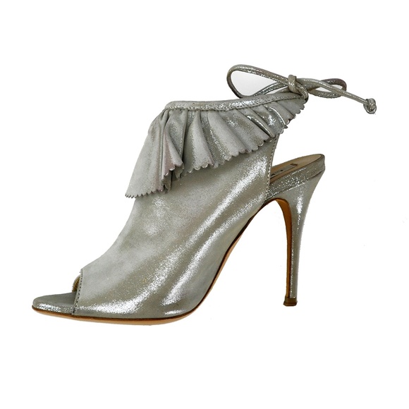 L.K.BENNETT Riley Suede Peep-Toe Booties SILVER - Picture 4 of 14